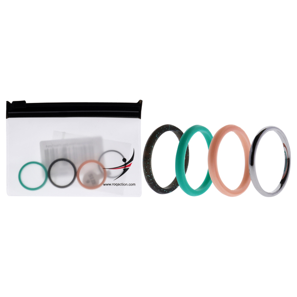 Silicone Wedding Twin 2mm Ring Set - Turquoise by ROQ for Women - 4 x 9 mm Ring - Picture 1 of 2